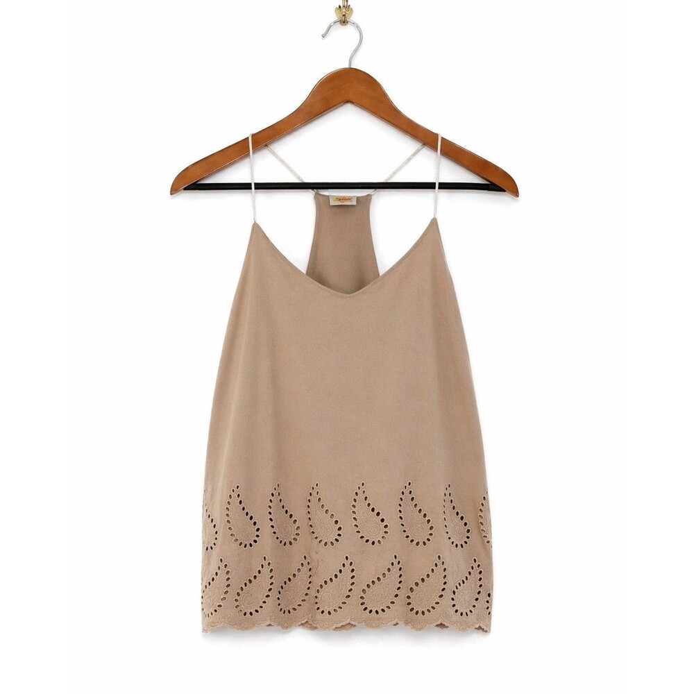 Available Taupe Eyelet Embroidered Tank Top Women’s Flowy Cotton Boho Size M L